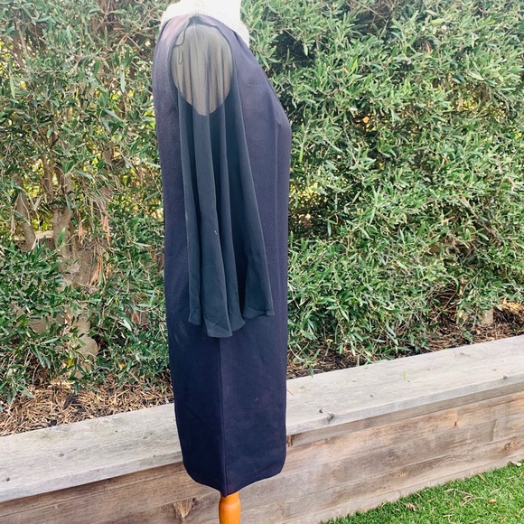 1960’s Black Mini Dress With Silver Brocade Neck - Picture 4 of 8